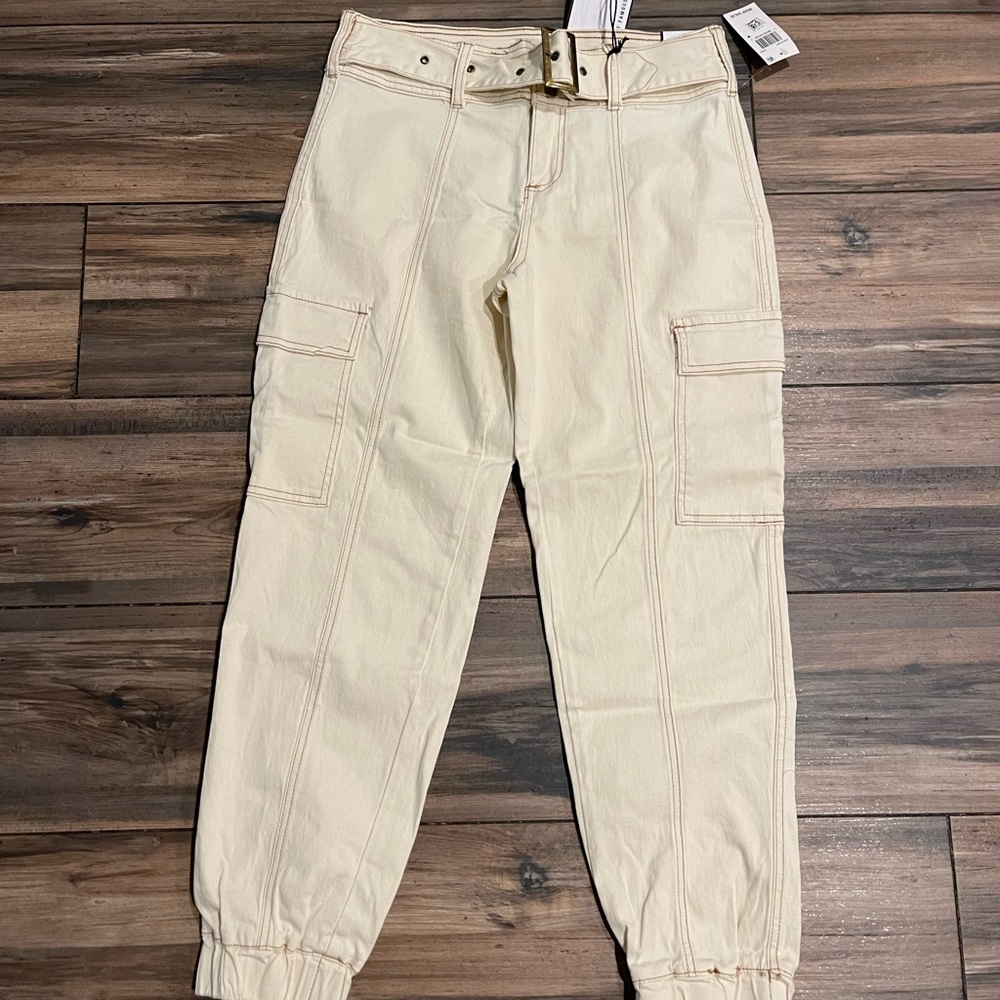 Almost Famous Cream Cargo Pants with Buckle